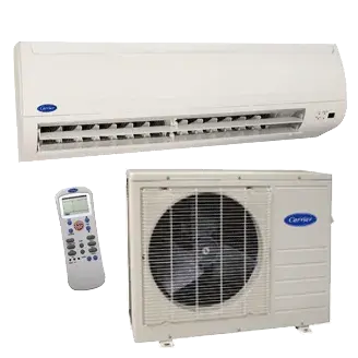 Ductless mini-split system: indoor unit, outdoor unit and remote