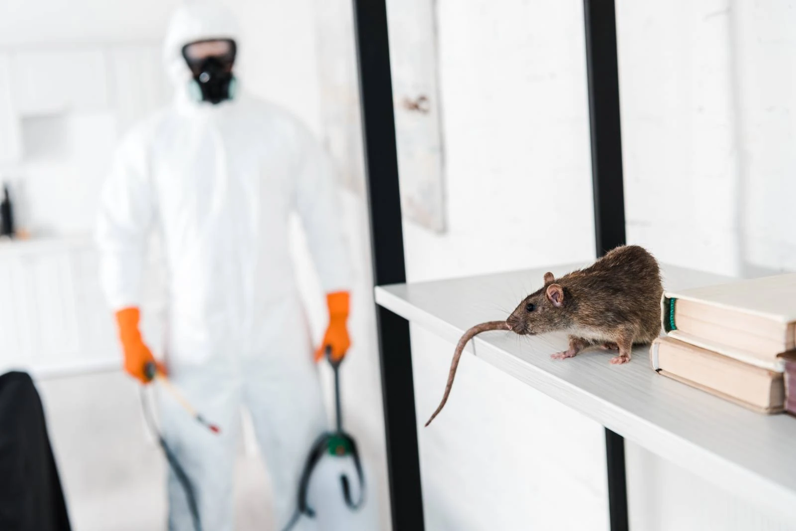 Pest control technician finding a rat indoors